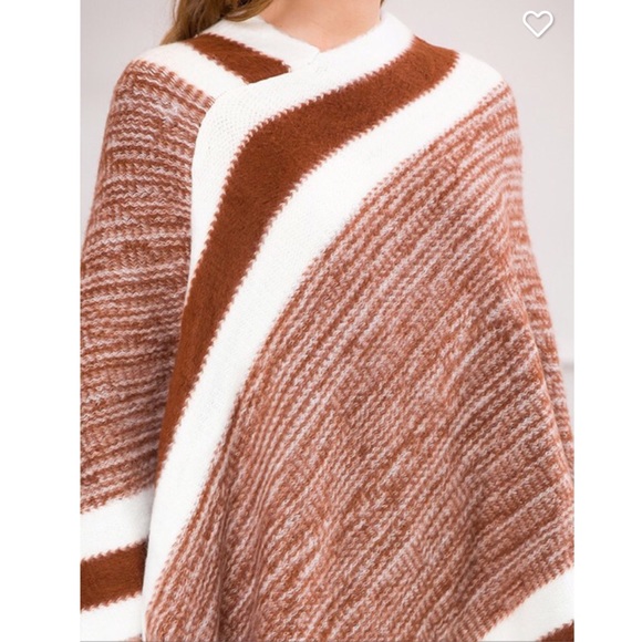 Brown Striped Fringe Poncho - OS - NWT - Picture 2 of 4